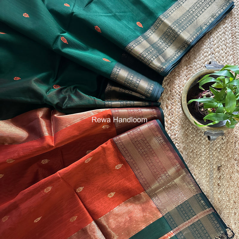 Maheshwari Green Flower Butti Saree PBS07
