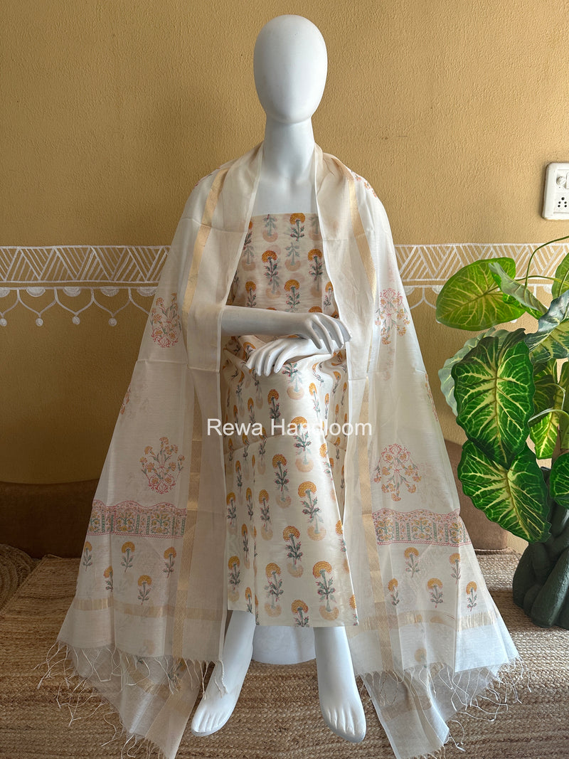 Maheshwari Handblock Print Top-Dupatta