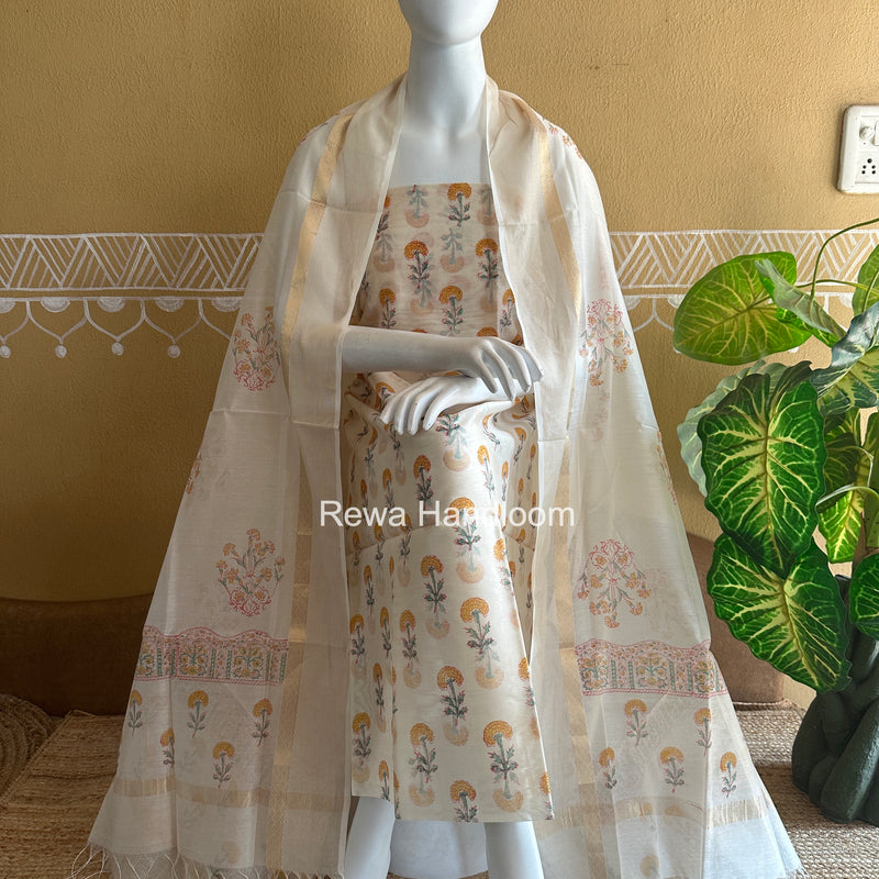Maheshwari Handblock Print Top-Dupatta