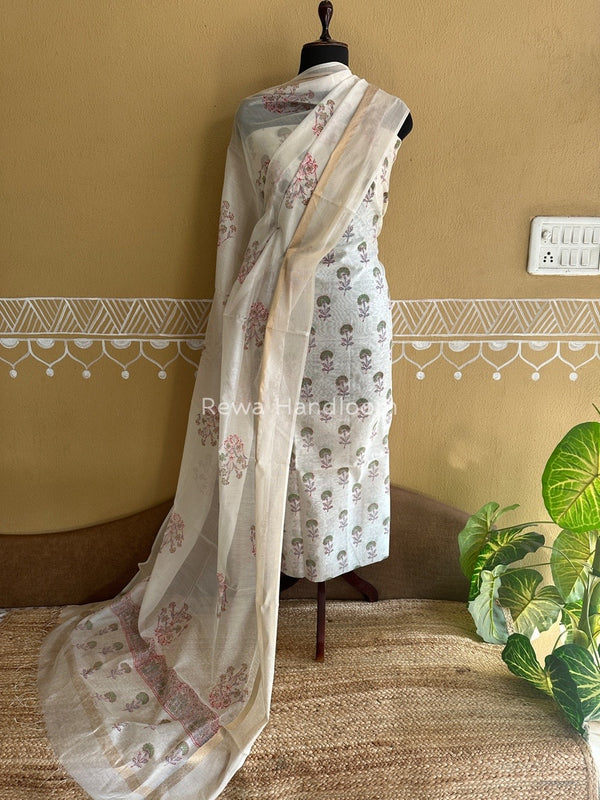 Maheshwari Handblock Print Top-Dupatta