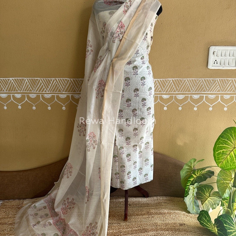 Maheshwari Handblock Print Top-Dupatta