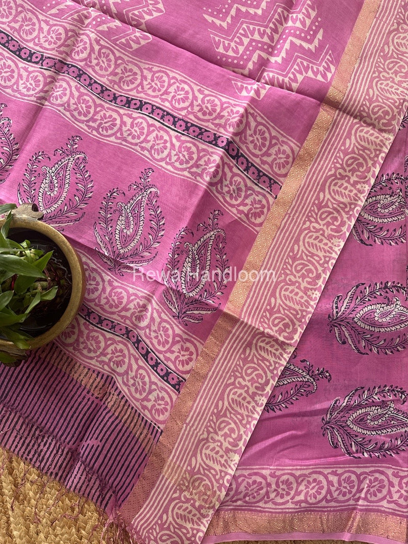 Pink Dabu Print Silk Top-Dupatta DPSD01