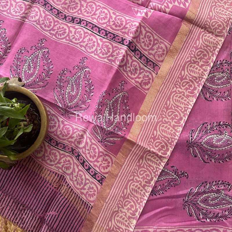 Pink Dabu Print Silk Top-Dupatta DPSD01