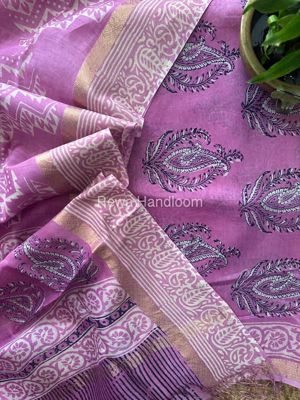 Pink Dabu Print Silk Top-Dupatta