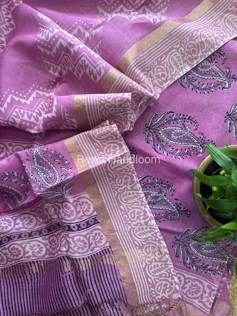Pink Dabu Print Silk Top-Dupatta DPSD01