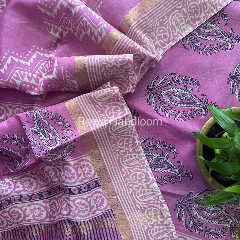 Pink Dabu Print Silk Top-Dupatta DPSD01