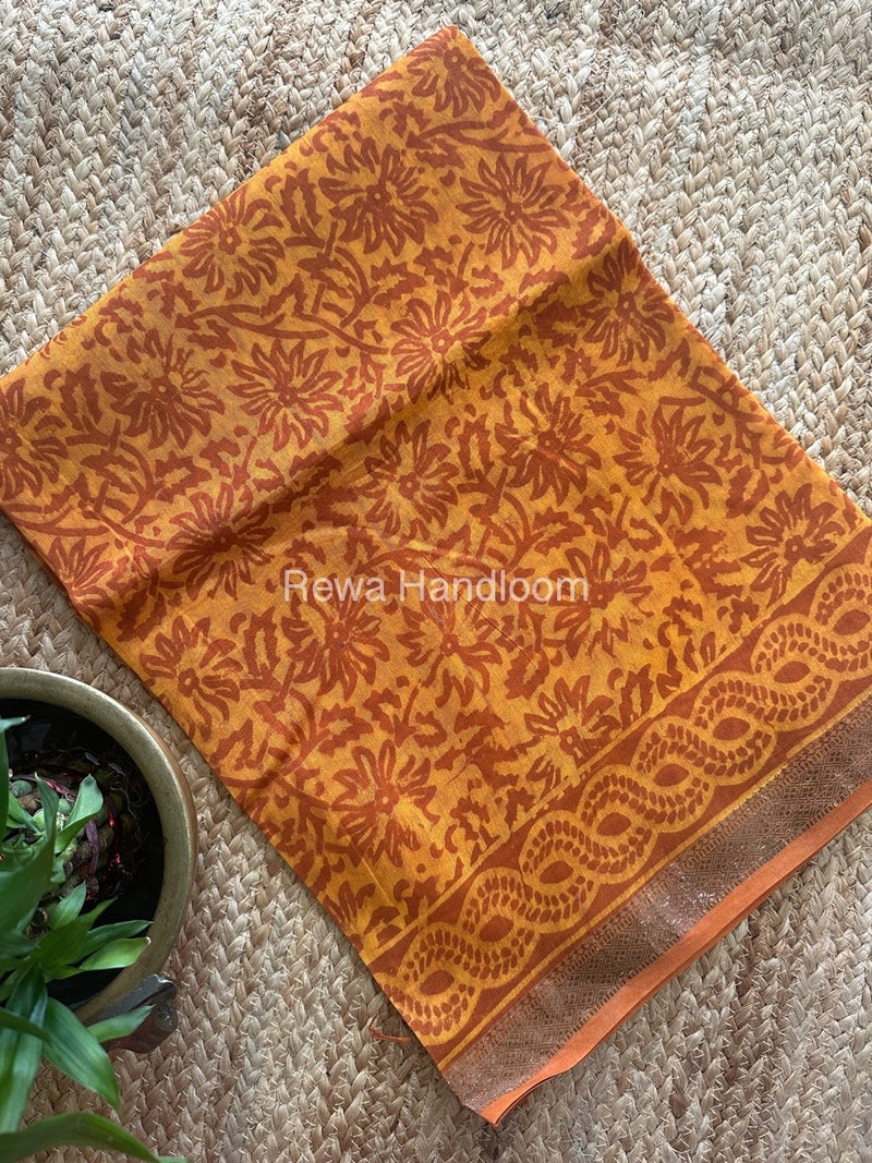 Mustard Yellow Dabu Print Silk Top-Dupatta DPSD03