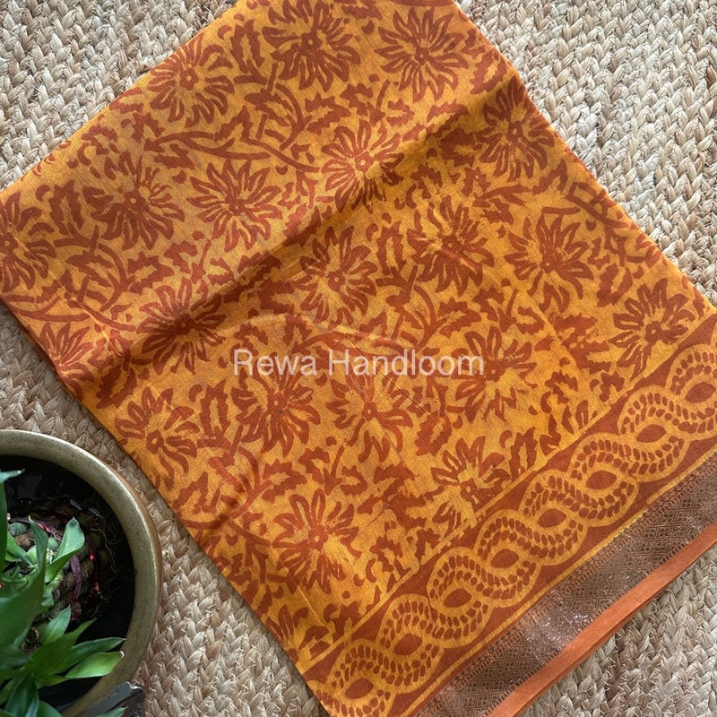 Mustard Yellow Dabu Print Silk Top-Dupatta DPSD03