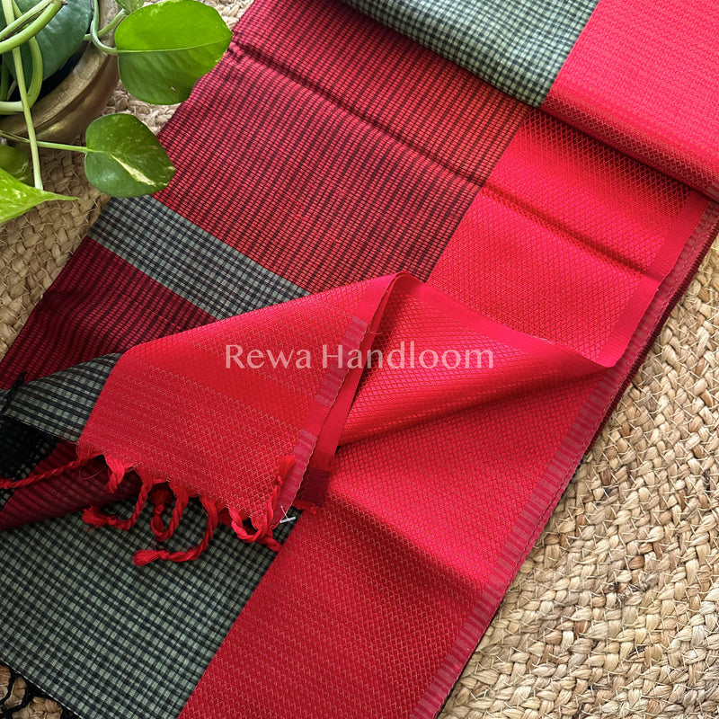 Maheshwari Grey Resham Thread Border Saree-RES015