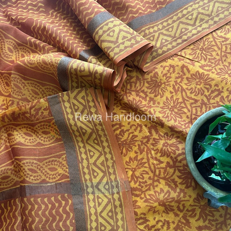 Mustard Yellow Dabu Print Silk Top-Dupatta DPSD03