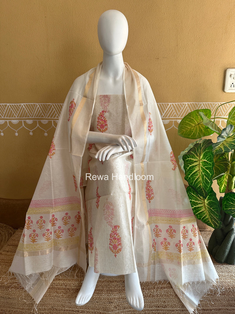Maheshwari Handblock Print Top-Dupatta