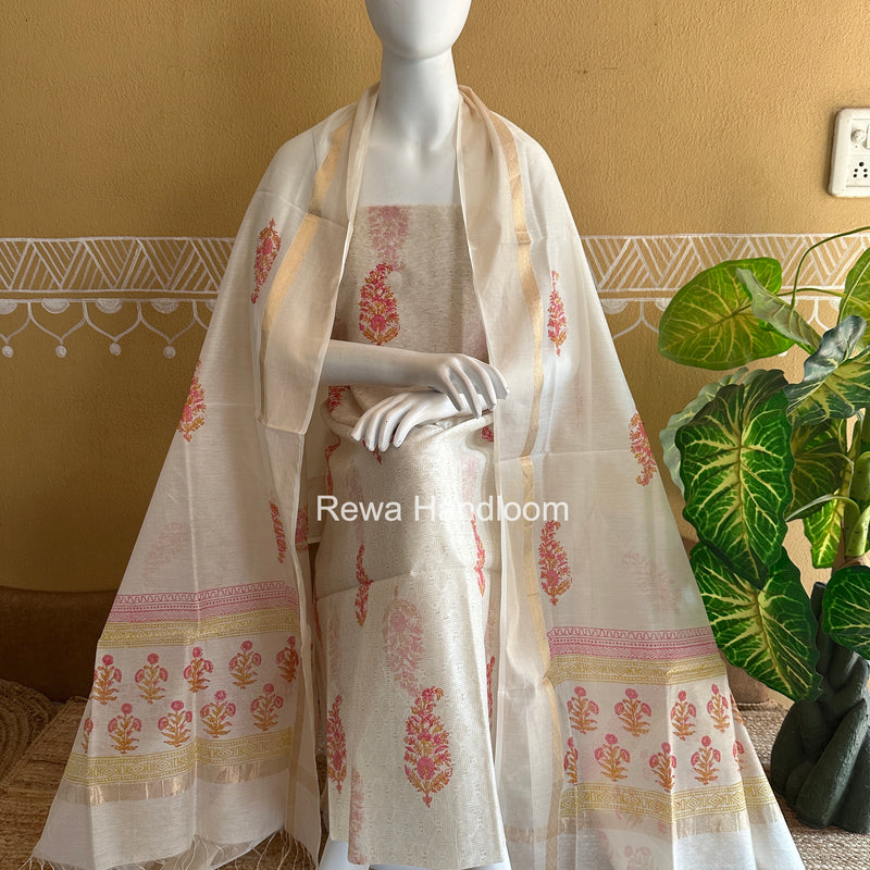 Maheshwari Handblock Print Top-Dupatta