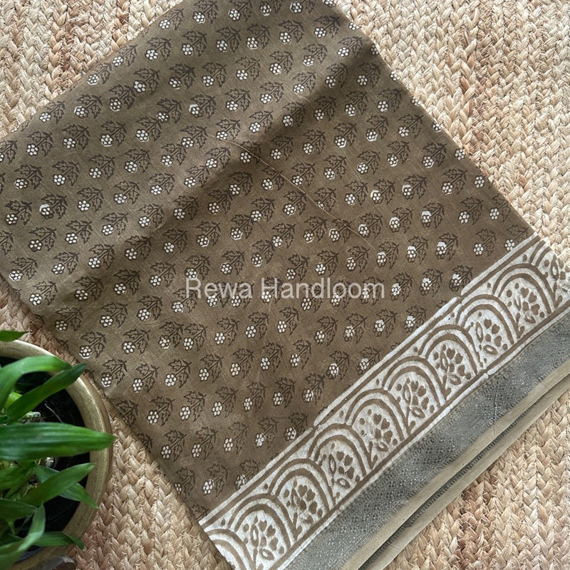 Olive Green Dabu Print Silk Top-Dupatta DPSD06