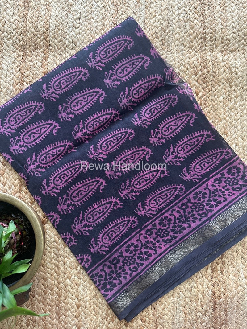 Black Dabu Print Silk Top-Dupatta DPSD07
