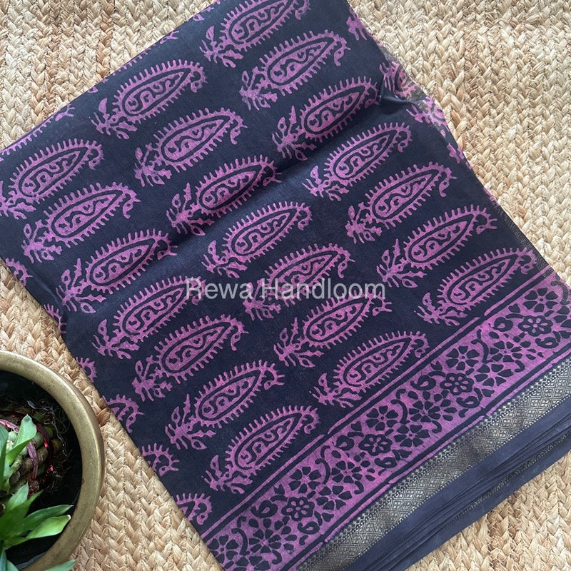 Black Dabu Print Silk Top-Dupatta DPSD07