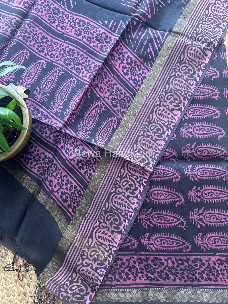 Black Dabu Print Silk Top-Dupatta DPSD07