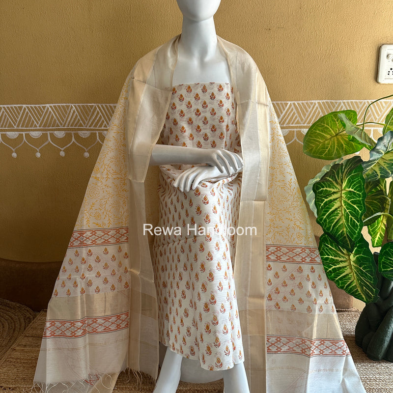Maheshwari Handblock Print Top-Dupatta