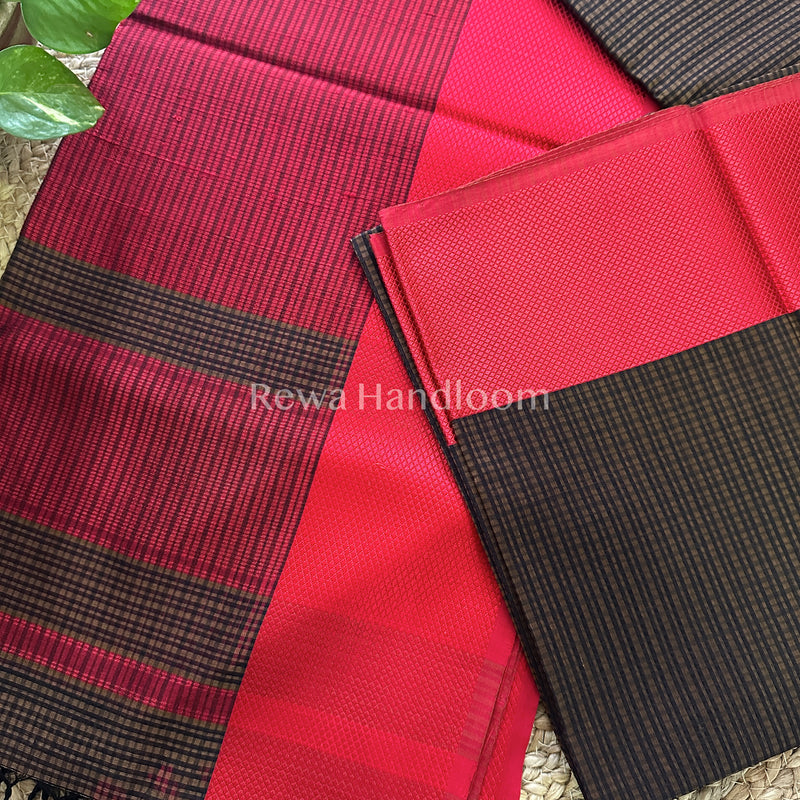 Maheshwari Brown Resham Thread Border Saree-RES017
