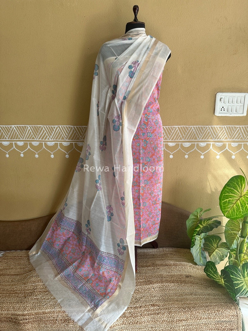 Maheshwari Handblock Print Top-Dupatta