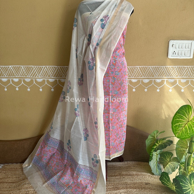 Maheshwari Handblock Print Top-Dupatta