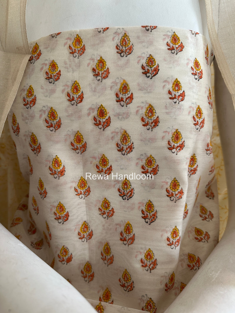 Maheshwari White Handblock Print Top-Dupatta HBS0177