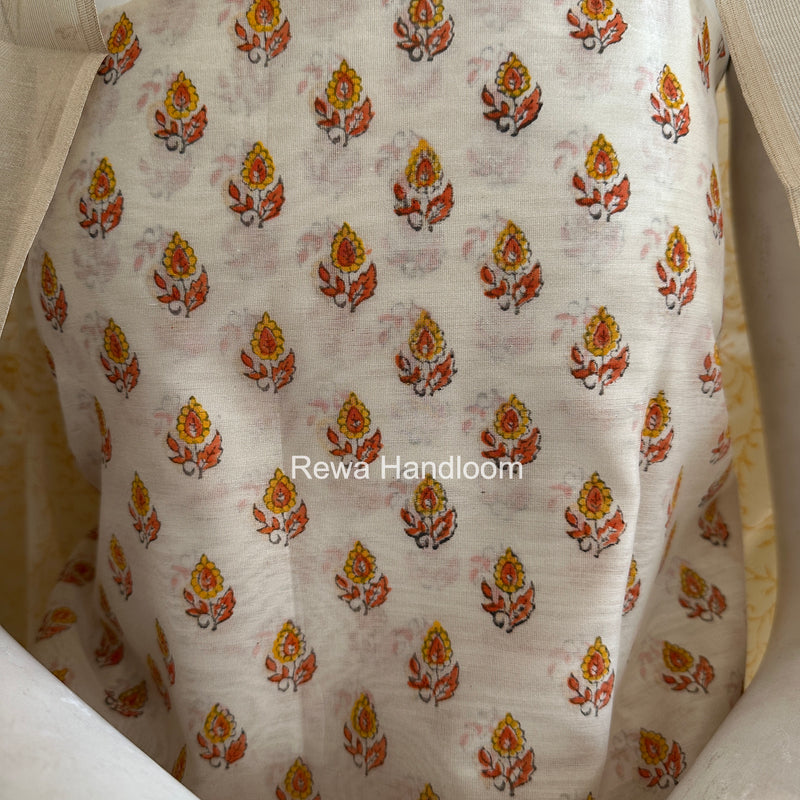 Maheshwari White Handblock Print Top-Dupatta HBS0177