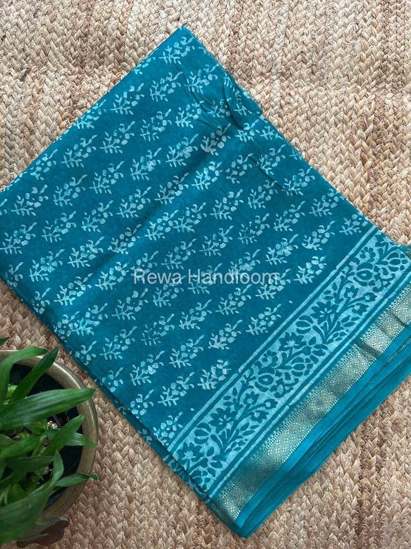 Sea Green Dabu Print Silk Top-Dupatta DPSD08