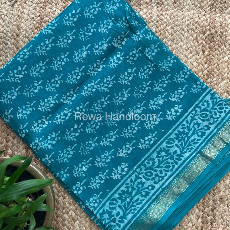Sea Green Dabu Print Silk Top-Dupatta DPSD08