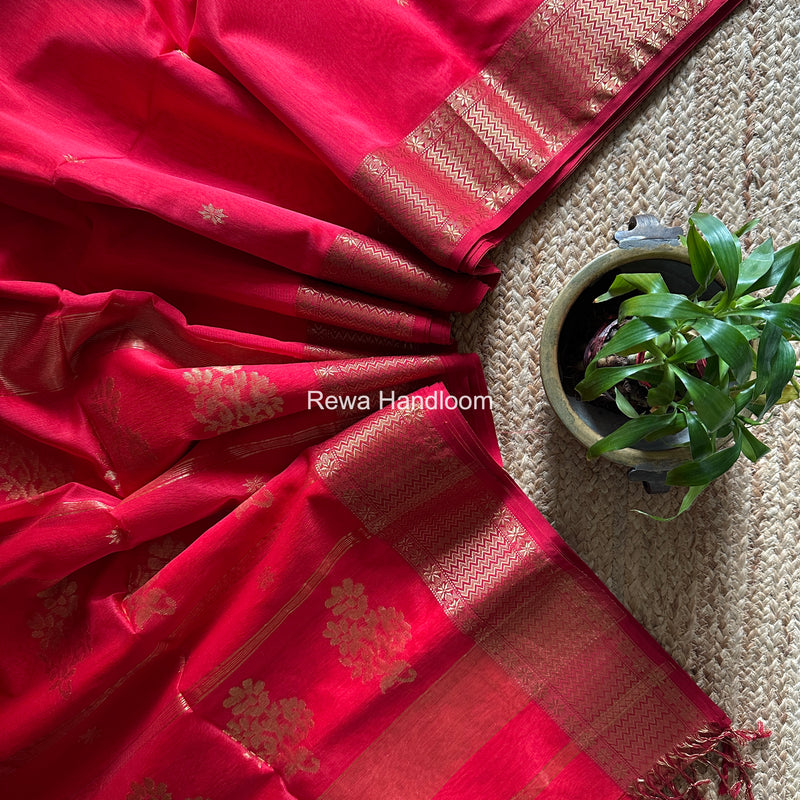 Maheshwari Carrot Red Butta Saree PMBS06