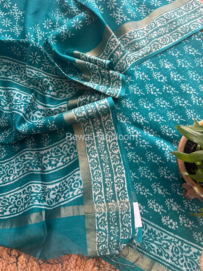 Sea Green Dabu Print Silk Top-Dupatta DPSD08