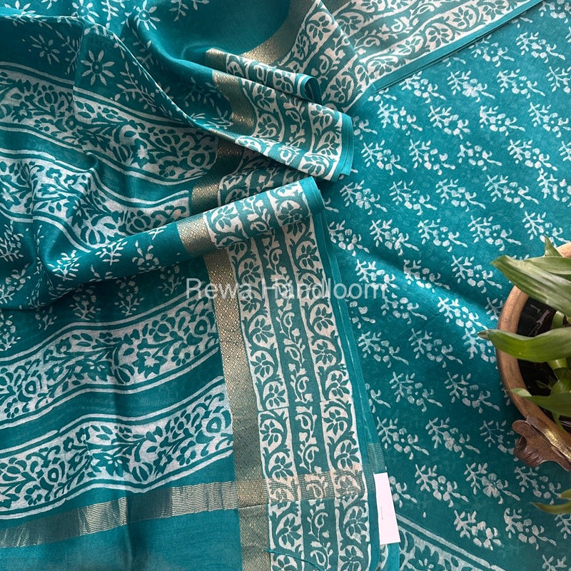 Sea Green Dabu Print Silk Top-Dupatta DPSD08