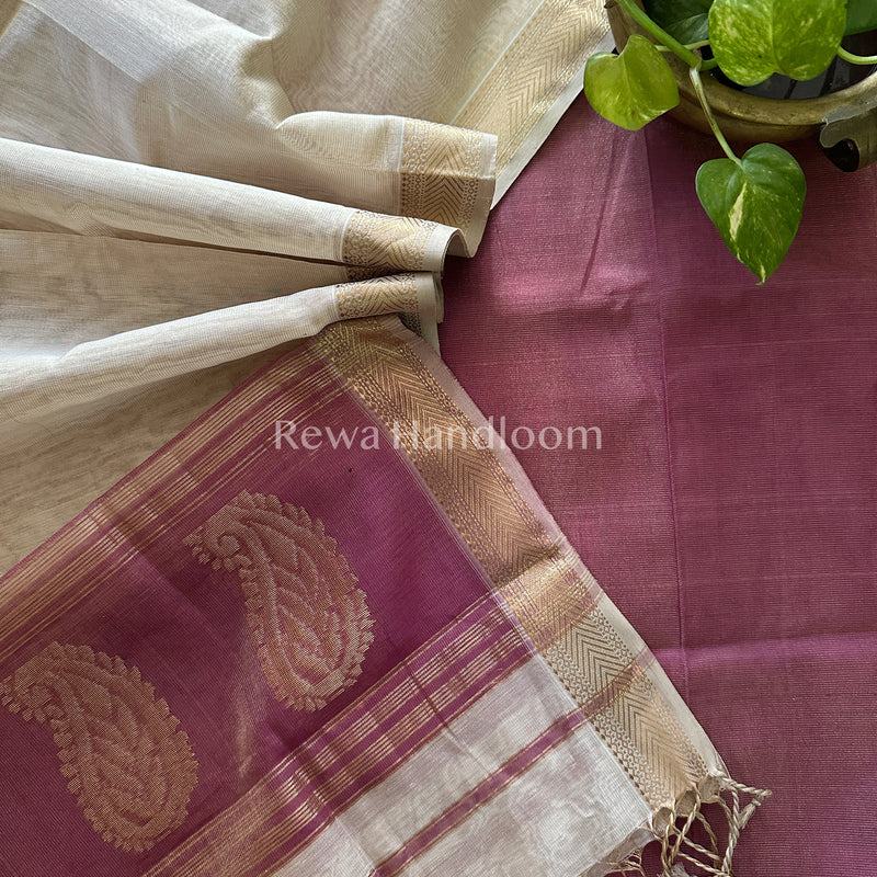 Maheshwari Purple-Off White Tissue Buta  Dress Material-TPT22