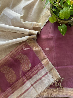 Maheshwari Purple-Off White Tissue Buta  Dress Material-TPT22