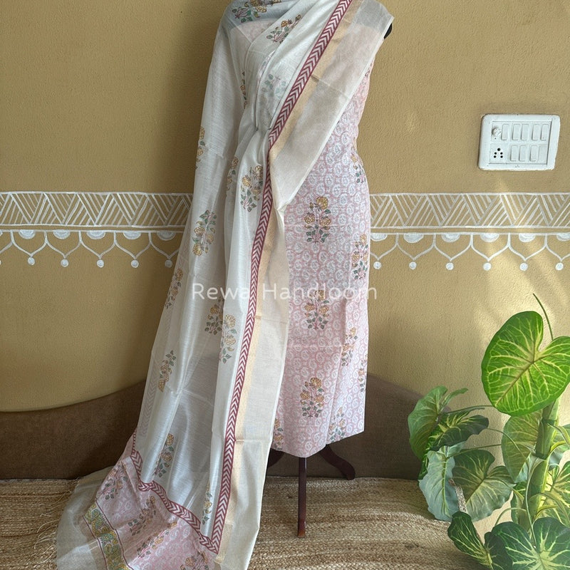Maheshwari Handblock Print Top-Dupatta