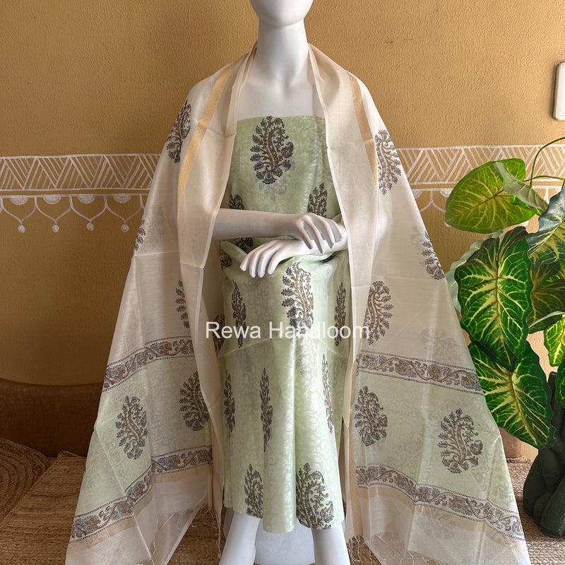 Maheshwari Handblock Print Top-Dupatta