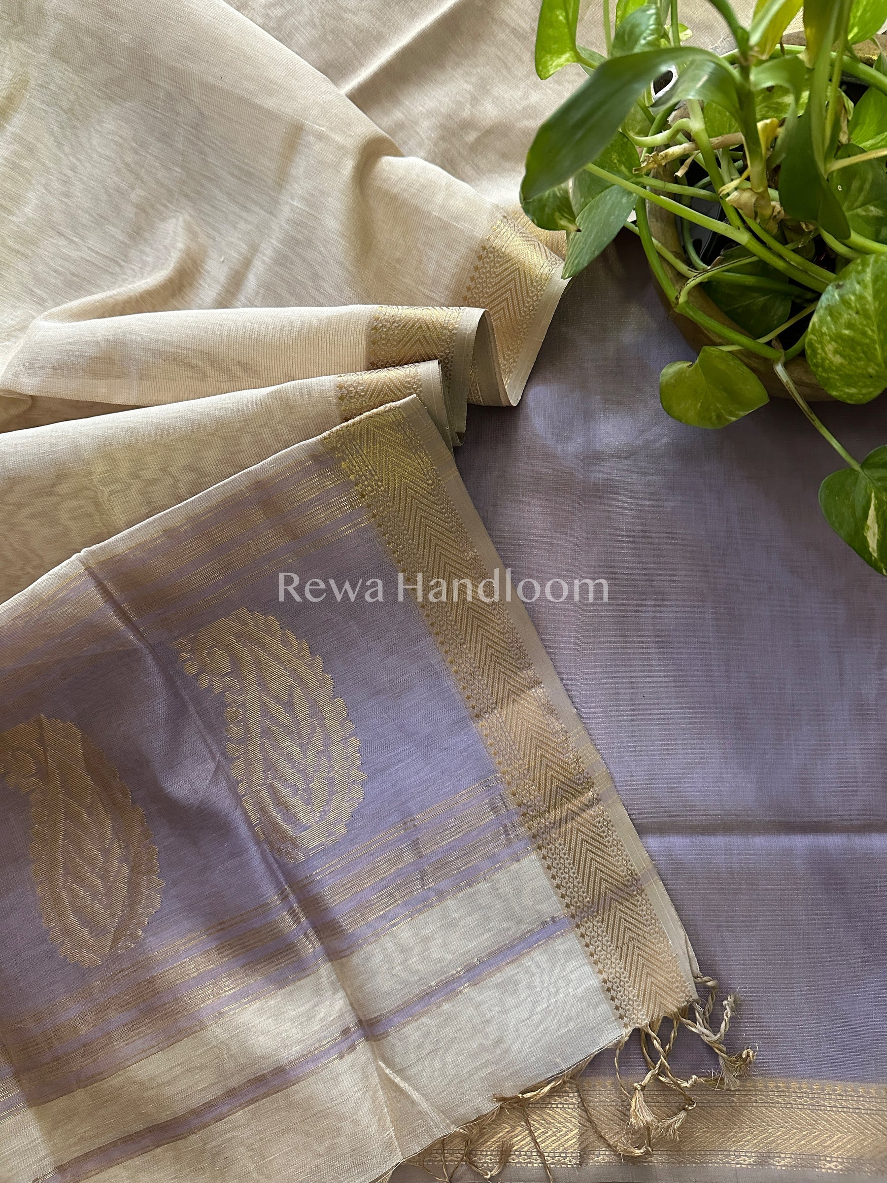 Maheshwari Lavender-Beige Tissue Buta Dress Material-TPT23