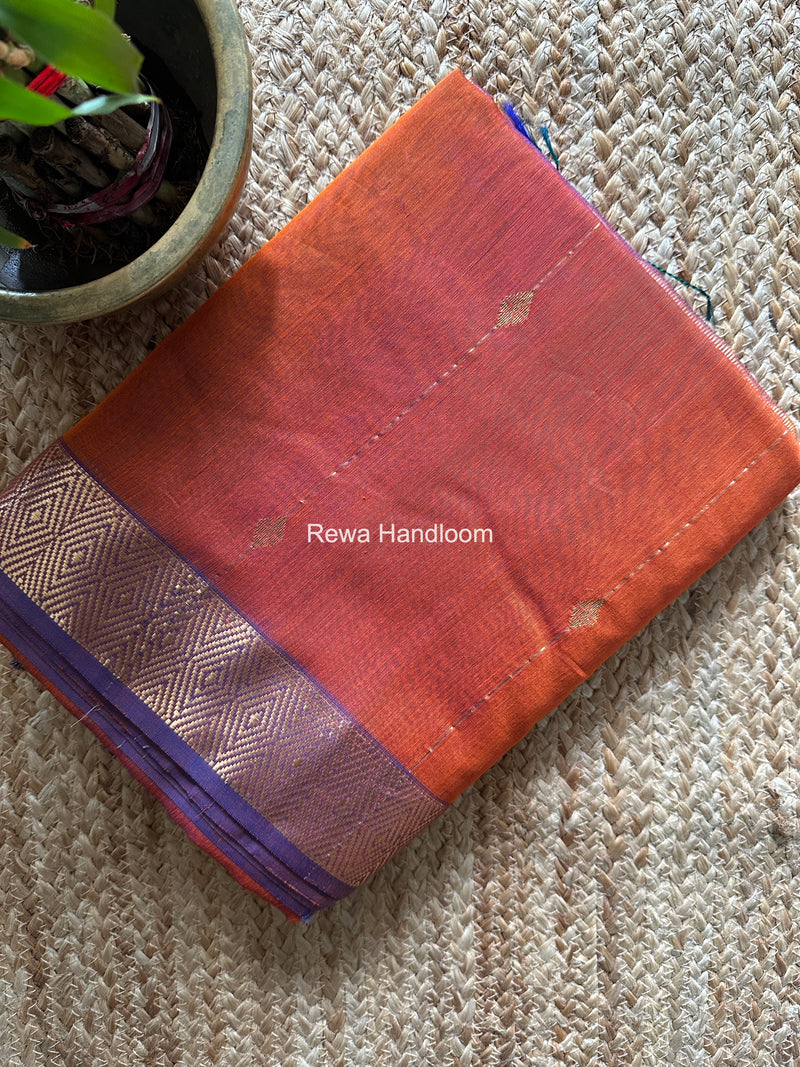 Maheshwari Rust Orange Diamond Lining Butti Shaded Saree DLBSS03