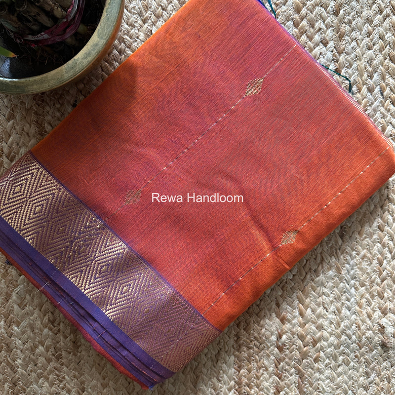 Maheshwari Rust Orange Diamond Lining Butti Shaded Saree DLBSS03
