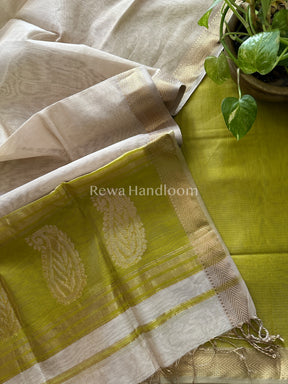 Maheshwari Green-Off White Tissue Buta Dress Material-TPT24