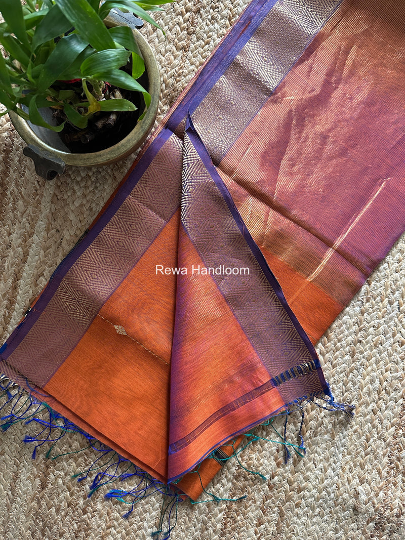 Maheshwari Rust Orange Diamond Lining Butti Shaded Saree DLBSS03