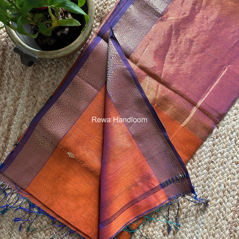 Maheshwari Rust Orange Diamond Lining Butti Shaded Saree DLBSS03