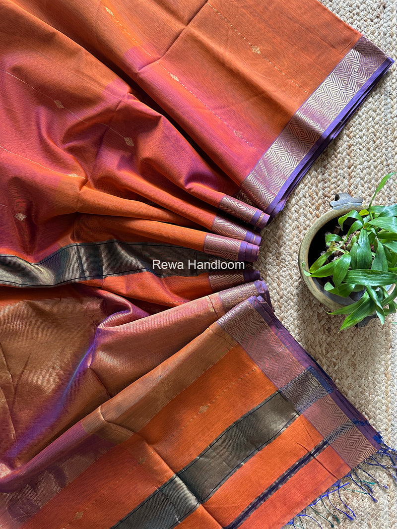 Maheshwari Rust Orange Diamond Lining Butti Shaded Saree DLBSS03