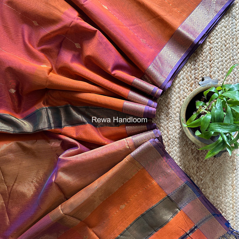 Maheshwari Rust Orange Diamond Lining Butti Shaded Saree DLBSS03