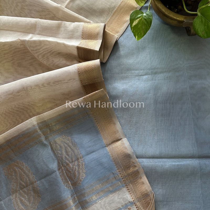 Maheshwari Light Blue-Off White Tissue Buta Dress Material-TPT25