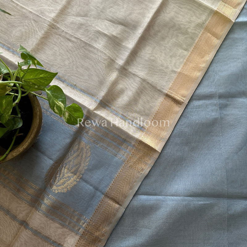 Maheshwari Light Blue-Off White Tissue Buta Dress Material-TPT25