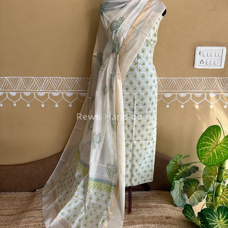 Maheshwari Handblock Print Top-Dupatta