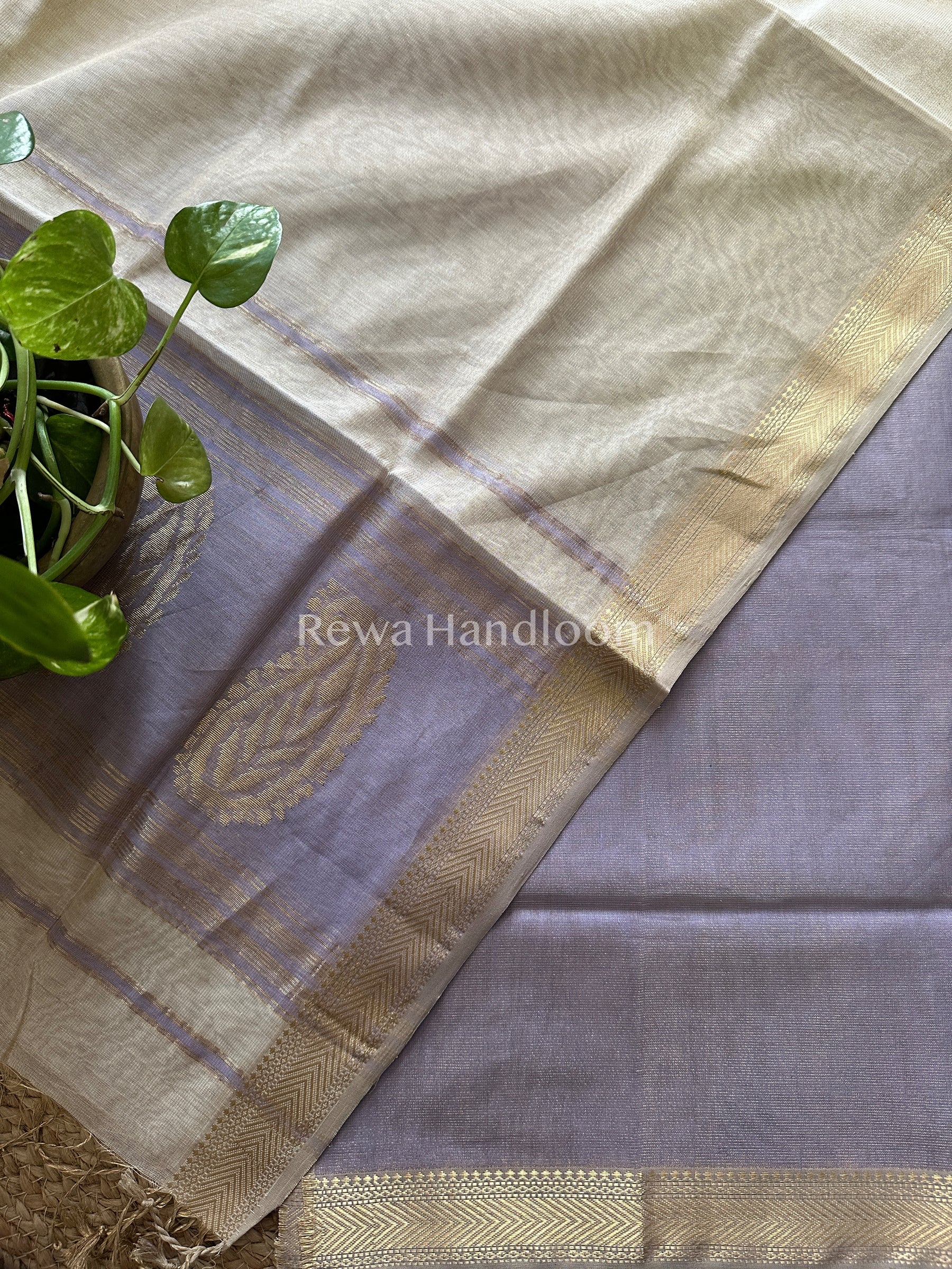 Maheshwari Lavender-Beige Tissue Buta Dress Material-TPT23