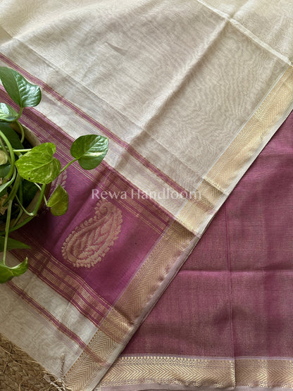 Maheshwari Purple-Off White Tissue Buta  Dress Material-TPT21