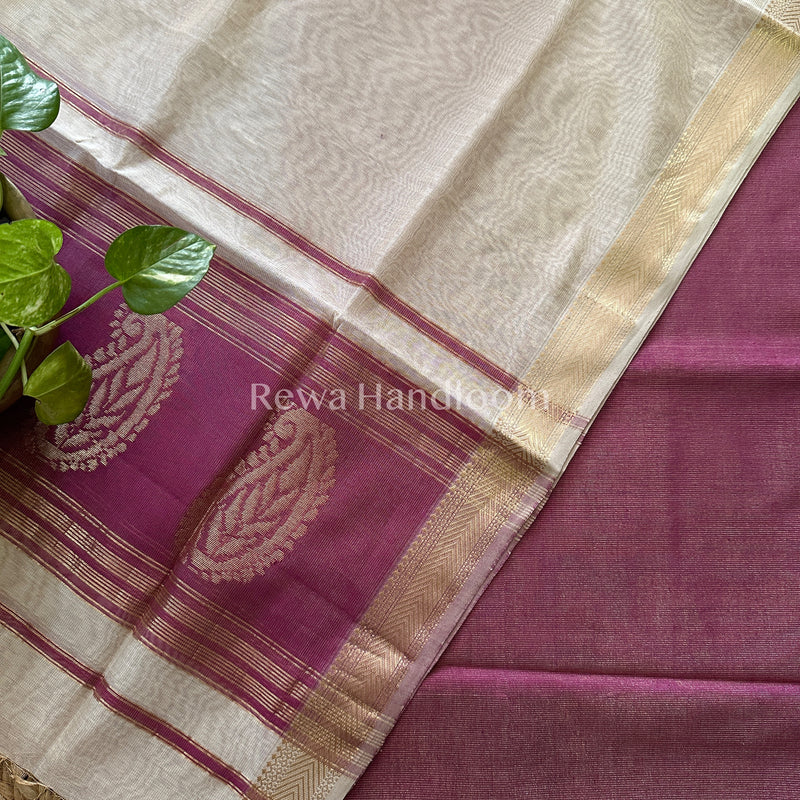 Maheshwari Purple-Off White Tissue Buta  Dress Material-TPT22