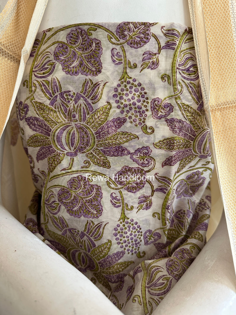 Maheshwari White Handblock Print Top-Dupatta HBS0178